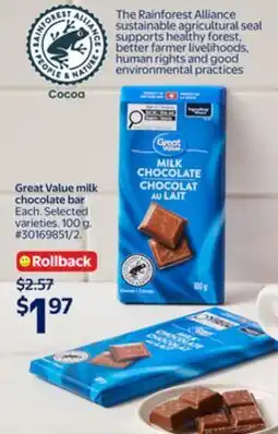 Walmart Great Value milk chocolate bar offer