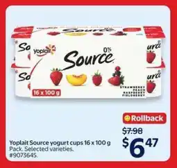Walmart Yoplait Source yogurt cups 16 x 100 g offer