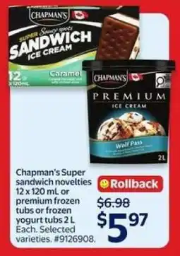 Walmart Chapman's Super Sandwich Novelties or Premium Frozen Tubs offer