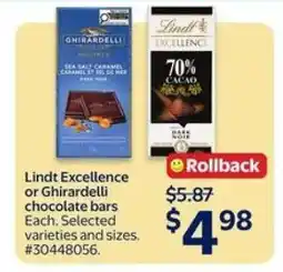 Walmart Lindt Excellence or Ghirardelli chocolate bars offer