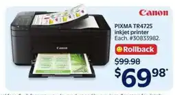 Walmart PIXMA TR4725 Inkjet Printer offer