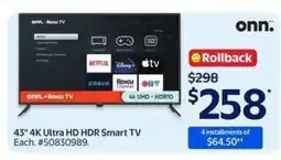 Walmart 43 4K Ultra HD HDR Smart TV offer