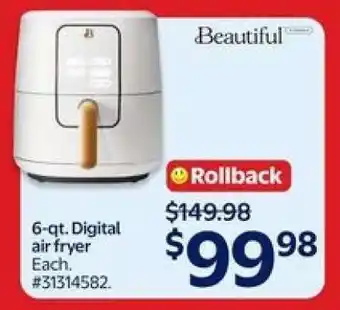 Walmart Beautiful 6-qt. Digital Air Fryer offer