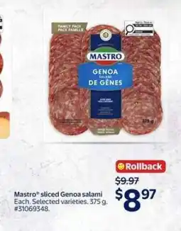 Walmart Mastro sliced Genoa salami offer