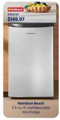 Walmart Hamilton Beach 3.3-cu. ft. stainless steel mini fridge offer