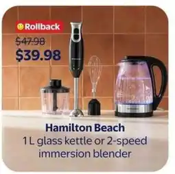 Walmart Hamilton Beach 1 L glass kettle or 2-speed immersion blender offer