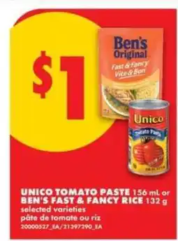 No Frills UNICO TOMATO PASTE or BEN'S FAST & FANCY RICE offer