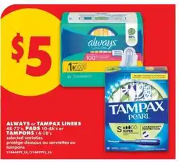 No Frills ALWAYS OR TAMPAX LINERS offer