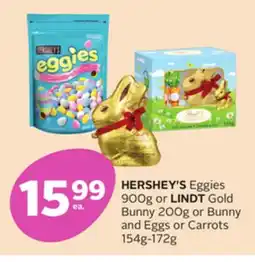 Rexall HERSHEY'S Eggies 900g or LINDT Gold Bunny 200g or Bunny and Eggs or Carrots 154g-172g offer