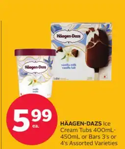 Rexall HÄAGEN-DAZS Ice Cream Tubs 400mL-450mL or Bars 3' s or 4' s offer