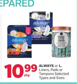 Rexall ALWAYS or L. Liners, Pads or Tampons offer