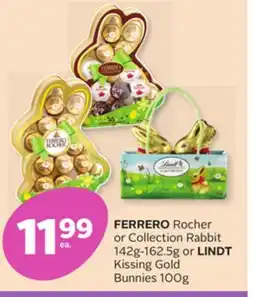 Rexall FERRERO Rocher or Collection Rabbit 142g-162.5g or LINDT Kissing Gold Bunnies 100g offer