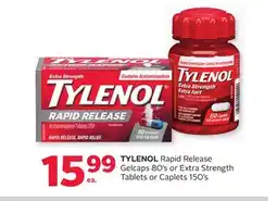 Rexall TYLENOL Rapid Release Gelcaps 80' s or Extra Strength Tablets or Caplets 150' s offer