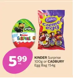 Rexall KINDER Surprise 100g or CADBURY Egg Bag 154g offer