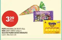 Shoppers Drug Mart PEEPS MARSHMALLOW TREATS (85g), HUER CANDY CARROT (200g) or SELECTED PALMER EASTER CHOCOLATES offer