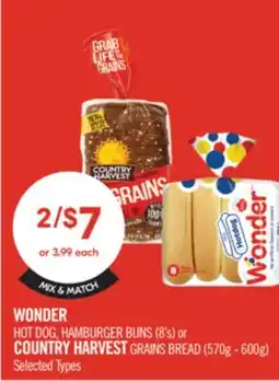 Shoppers Drug Mart WONDER HOT DOG, HAMBURGER BUNS (8s) or COUNTRY HARVEST GRAINS BREAD (570g - 600g) offer