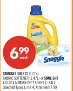 Shoppers Drug Mart SNUGGLE SHEETS (120's), FABRIC SOFTENER (1.47L) or SUNLIGHT LIQUID LAUNDRY DETERGENT (1.84L) offer