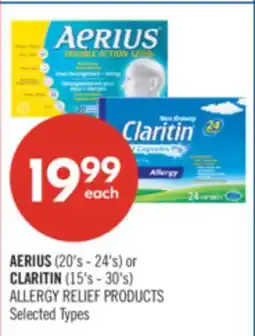 Shoppers Drug Mart AERIUS (20's - 24's) or CLARITIN (15's - 30's) ALLERGY RELIEF PRODUCTS offer