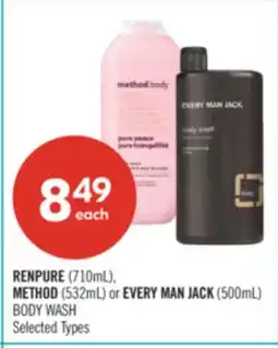 Shoppers Drug Mart RENPURE (710mL), METHOD (532mL) or EVERY MAN JACK (500mL) BODY WASH offer