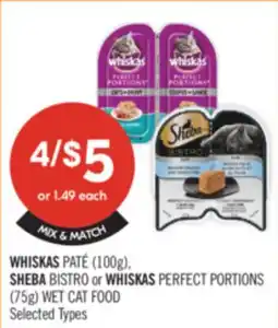 Shoppers Drug Mart WHISKAS PATÉ (100g), SHEBA BISTRO or WHISKAS PERFECT PORTIONS (75g) WET CAT FOOD offer