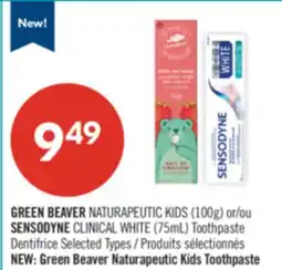 Shoppers Drug Mart GREEN BEAVER NATURAPEUTIC KIDS (100g) or SENSODYNE CLINICAL WHITE (75mL) Toothpaste offer