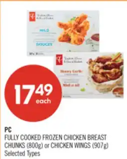 Shoppers Drug Mart PC FULLY COOKED FROZEN CHICKEN BREAST CHUNKS (800g) or CHICKEN WINGS (907g) offer