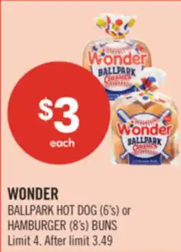 Shoppers Drug Mart WONDER BALLPARK HOT DOG (6's) or HAMBURGER (8's) BUNS offer