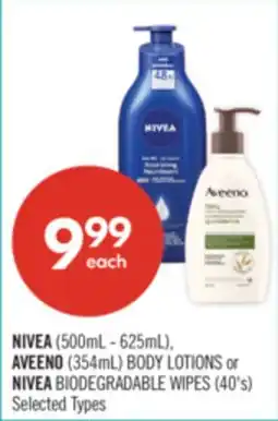 Shoppers Drug Mart NIVEA (500mL - 625mL), AVEENO (354mL) BODY LOTIONS or NIVEA BIODEGRADABLE WIPES (40's) offer