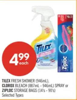 Shoppers Drug Mart TILEX FRESH SHOWER (946ML), CLOROX BLEACH (887ML - 946ML) SPRAY OR ZIPLOC STORAGE BAGS (14'S - 90'S) offer