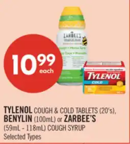 Shoppers Drug Mart TYLENOL COUGH & COLD TABLETS (20's), BENYLIN (100mL) or ZARBEE'S (59ml - 118mL) COUGH SYRUP offer
