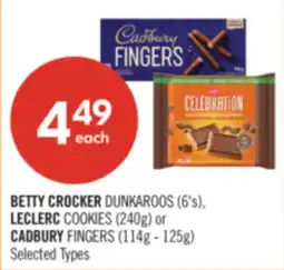 Shoppers Drug Mart BETTY CROCKER DUNKAROOS (6's), LECLERC COOKIES (240g) or CADBURY FINGERS (114g - 125g) offer