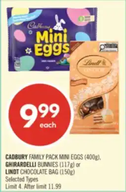 Shoppers Drug Mart CADBURY FAMILY PACK MINI EGGS (400g), GHIRARDELLI BUNNIES (117g) or LINDT CHOCOLATE BAG (150g) offer