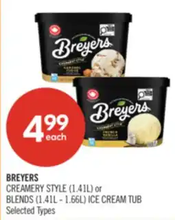 Shoppers Drug Mart BREYERS CREAMERY STYLE (1.41L) or BLENDS (1.41L - 1.66L) ICE CREAM TUB offer