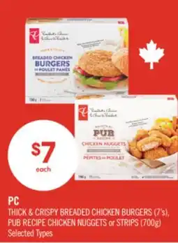Shoppers Drug Mart PC THICK & CRISPY BREADED CHICKEN BURGERS 7's, PUB RECIPE CHICKEN NUGGETS or STRIPS offer