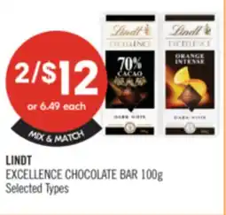 Shoppers Drug Mart LINDT EXCELLENCE CHOCOLATE BAR offer