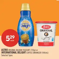 Shoppers Drug Mart ASTRO ORIGINAL BALKAN YOGOURT (750g) or INTERNATIONAL DELIGHT COFFEE ENHANCER (946mL) offer