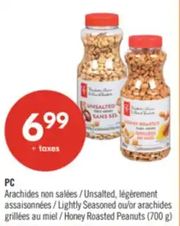 Pharmaprix PC Arachides Unsalted, Lightly Seasoned or Honey Roasted Peanuts offer