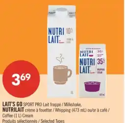 Pharmaprix LAIT'S GO SPORT PRO Milkshake, NUTRILAIT Whipping Cream (473 mL) or Coffee Cream (1 L) offer