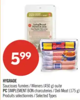 Pharmaprix HYGRADE Wieners (450 g) or PC SIMPLEMENT BON Deli Meat (175 g) offer