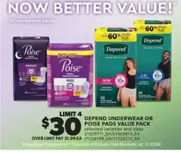 Real Canadian Superstore Depend Underwear or Poise Pads Value Pack offer