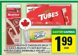 Food Basics Beatrice Chocolate Milk, I Can't Believe It's Not Butter!, Yoplait Tubes Drinkable Yogurt offer