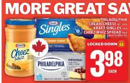 Food Basics Philadelphia Cream Cheese, Kraft Singles, Cheez Whiz Spread offer