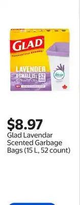 Walmart Glad Lavendar Scented Garbage Bags (15 L, 52 count) offer