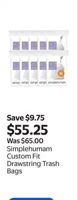 Walmart Simplehumam Custom Fit Drawstring Trash Bags offer