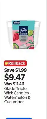 Walmart Glade Triple Wick Candles - Watermelon & Cucumber offer