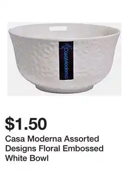 Dollarama Casa Moderna Assorted Designs Floral Embossed White Bowl offer