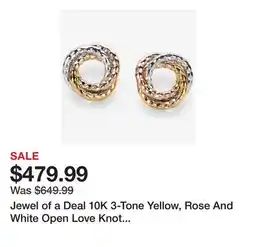 TSC Stores Jewel of a Deal 10K 3-Tone Yellow, Rose And White Open Love Knot Stud Earrings offer