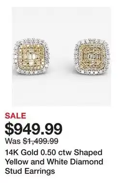 TSC Stores 14K Gold 0.50 ctw Shaped Yellow and White Diamond Stud Earrings offer