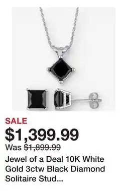 TSC Stores Jewel of a Deal 10K White Gold 3ctw Black Diamond Solitaire Stud Earrings And Pendant With With offer