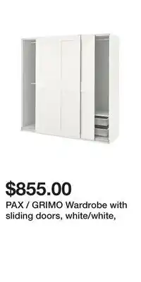 IKEA PAX / GRIMO Wardrobe with sliding doors, white/white offer